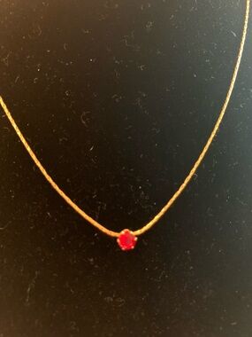 Gold Chain Necklace with Red Gem Pendant - Women Jewelry